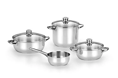 Oferta Casa: Monix Optima 2 Batería de 7 Piezas Acero INOX 18/10 Apta para Todo Tipo de Cocina e Inducción: Olla 20 cm Cacerola 20 y 24 cm Cristal y cazo 16 cm sin Tapa