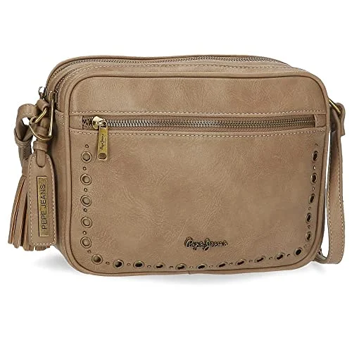 Oferta Equipaje: Pepe Jeans Camper Bandolera Dos Compartimentos Beige 24x16x9 cms Piel sintética