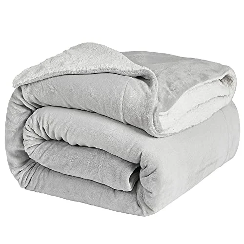 Oferta Casa: Hansleep Sherpa Manta Sofa, Manta Polar Invierno, Suave Manta para Cama, Sherpa Blanket, 220x240cm, Gris Claro y Blanco