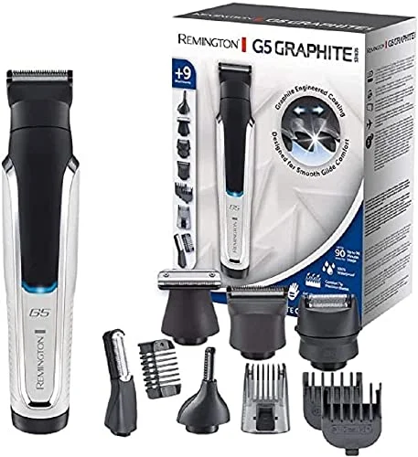Oferta Aparatos para el cuidado personal: Remington Recortadora de Barba y Cortapelos G5 Graphite Series - Barbero y Máquina de Cortar Pelo Inalámbrico, Revestimiento de Grafito, 9 Accesorios, 90 min Autonomía, Resistente al Agua - PG5000