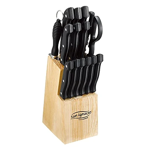 Oferta Casa: San Ignacio Juego de cuchillos, 15 piezas: cuchillos en acero inoxidable y tacoma de madera, SG-4158, 33x10x10 cm. el conjunto