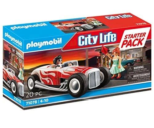 Oferta Juguete: PLAYMOBIL City Life 71078 Starter Pack Hot Rod, Coche de Juguete Estilo años 50, a Partir de 4 años