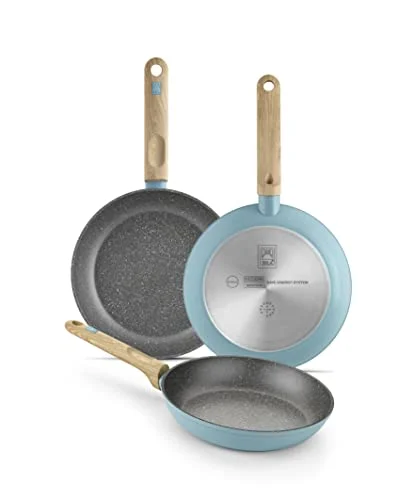 Oferta NoSoloChollos Casa: NoSoloChollos BRA Set de sartenes 18-22-26 cm, aluminio forjado con antiadherente, aptas para todo tipo de cocinas incluida inducción, Turquesa, 18-22-26 cm