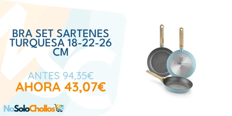 Oferta Casa: BRA Set de sartenes 18-22-26 cm, aluminio forjado con antiadherente, aptas para todo tipo de cocinas incluida inducción, Turquesa, 18-22-26 cm